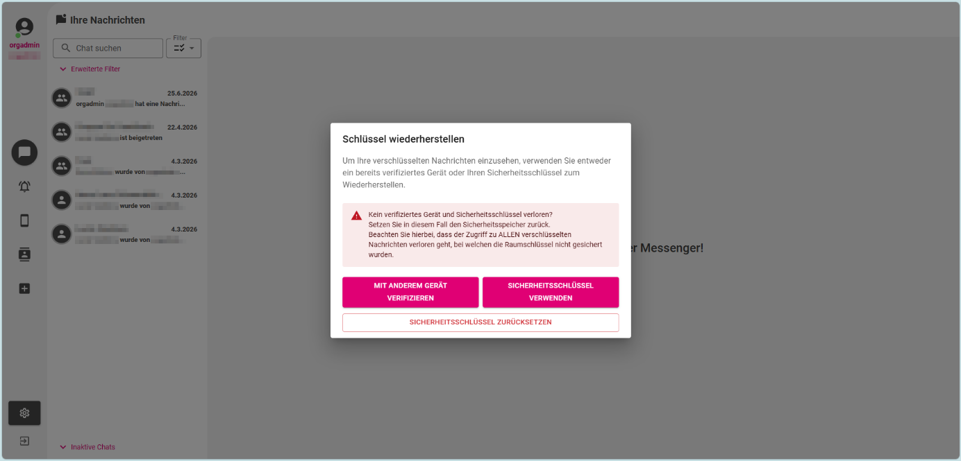 Auswahlfenster für die Verifizierung am TI-Messenger