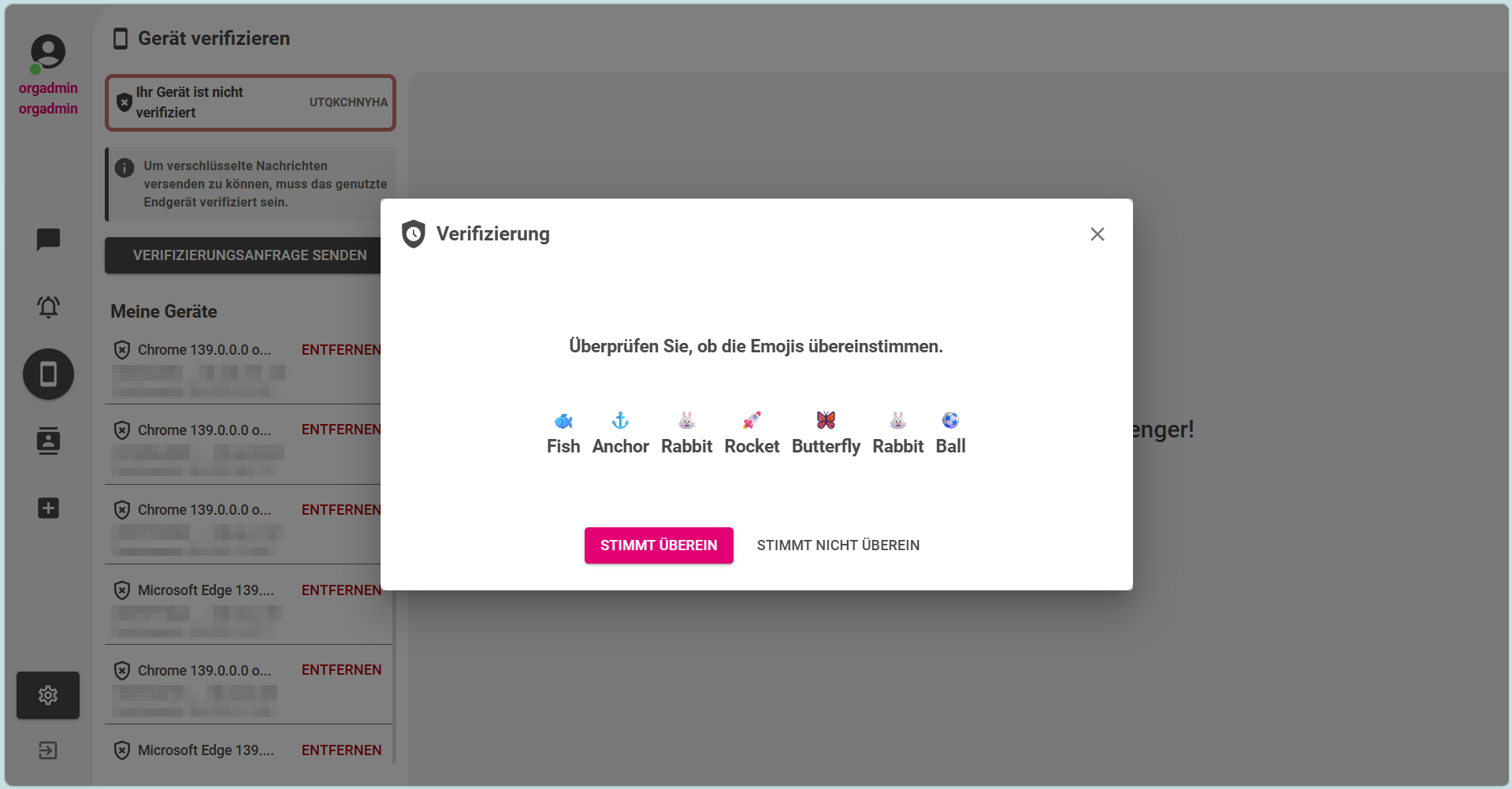 Dialog zur Überprüfung der Übereinstimmung von Emojis